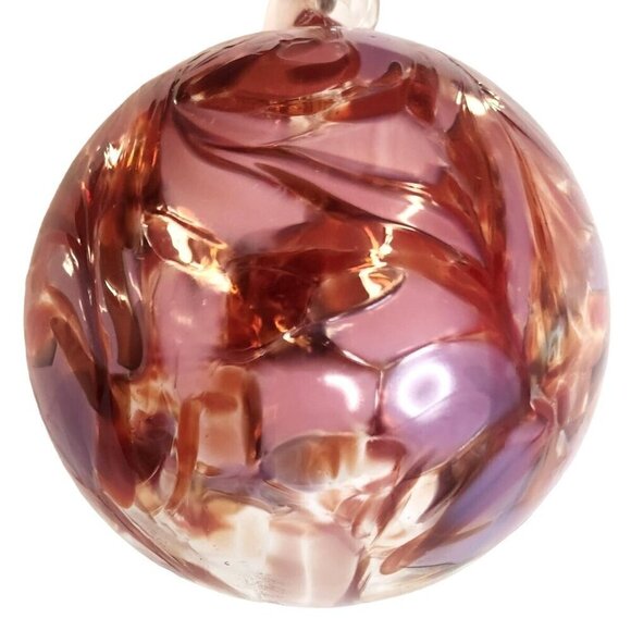 5" Hand-Blown Glass Ornament With Swirled Red & Purple Design - Picture 5 of 11